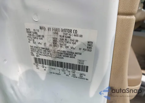 2012 Ford Escape Xlt z USA, uszkodzony, nr VIN 1FMCU9D7XCKB95235